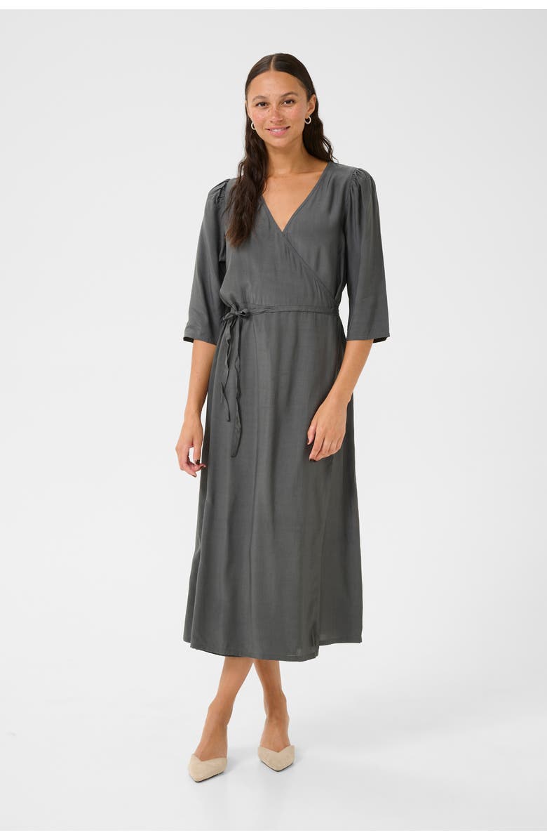 Kaffe KAmira Half Sleeves V-neck Wrap Dress, Main, color, Black Oyster