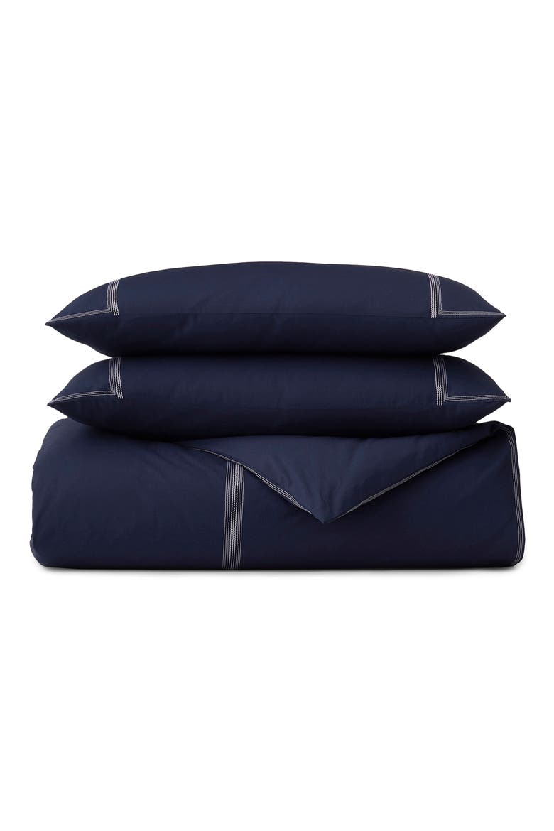 Sail Organic Cotton Percale Duvet Cover & Shams Set, Main, color, COASTAL NAVY/ WHITE