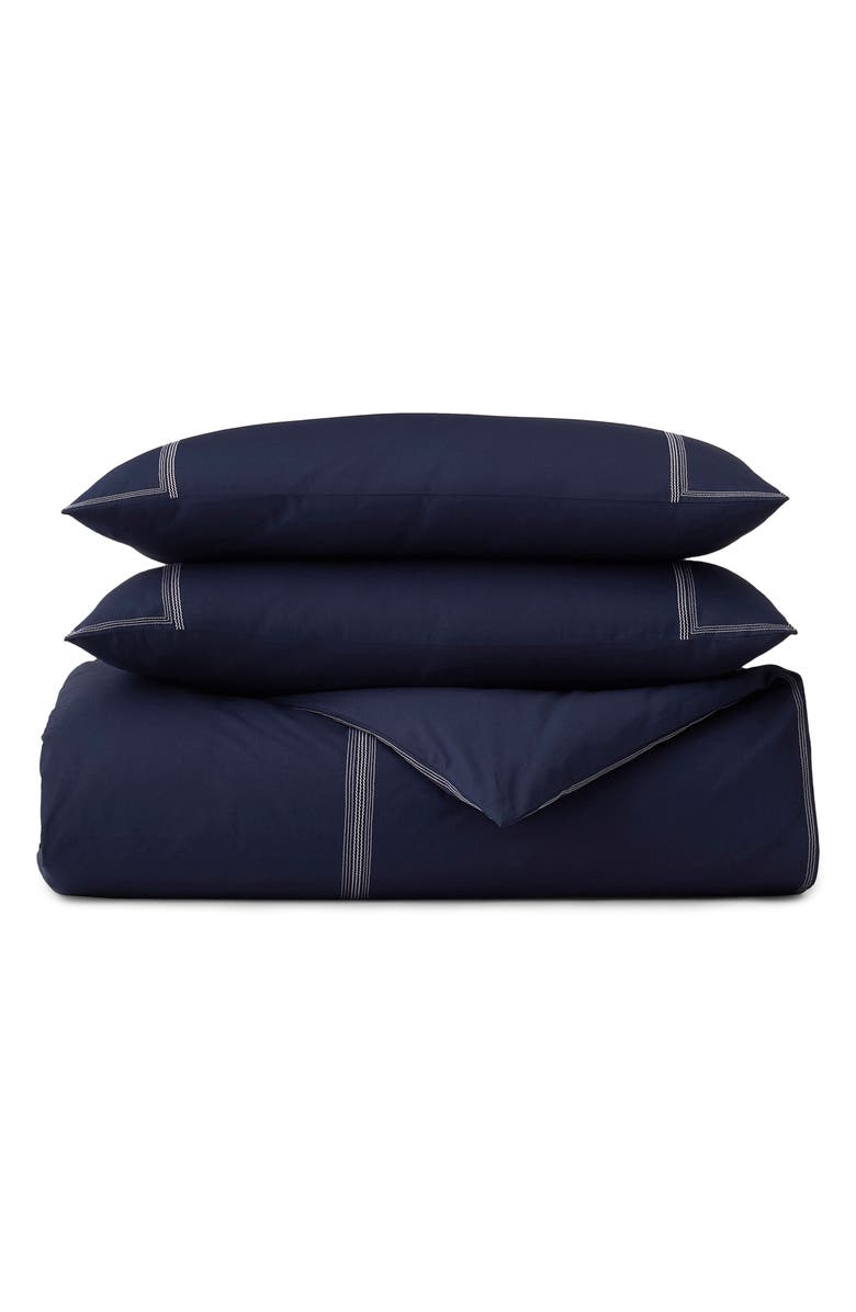 Boll & Branch Sail Organic Cotton Percale Duvet Cover & Shams Set, Main, color, Coastal Navy/ White