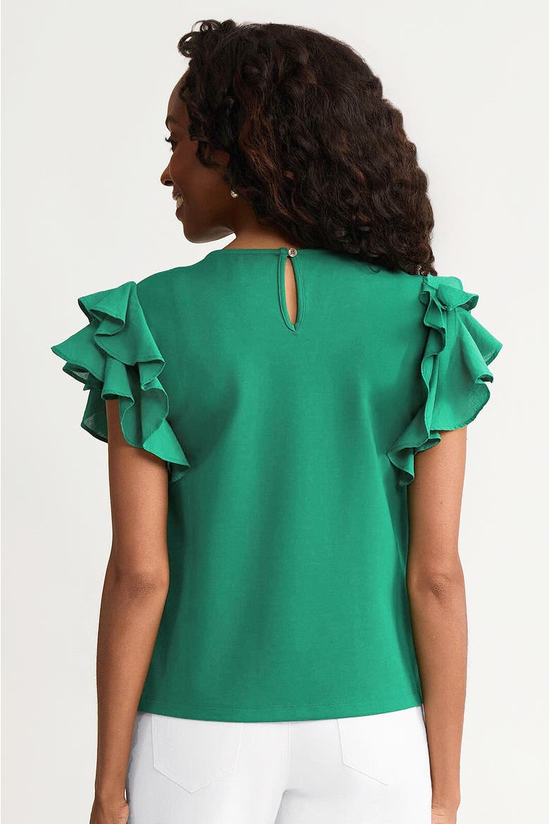 Family Savvy Flutter Sleeve Mixed-Media Top, Alternate, color, Kelly Green