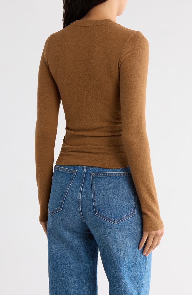 Madewell Long Sleeve Ruched Brushed Jersey Top, Alternate, color, Pecan Shell