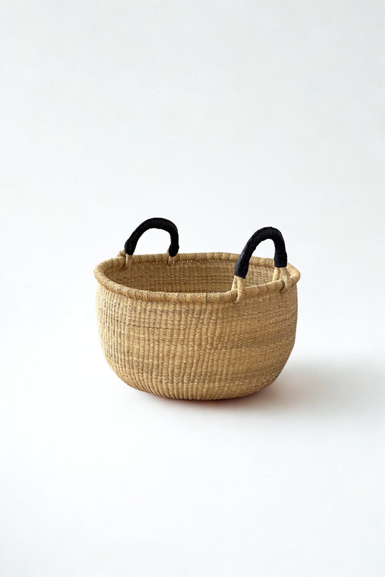 Handwoven Natural Bolga Basket, Main, color, Black