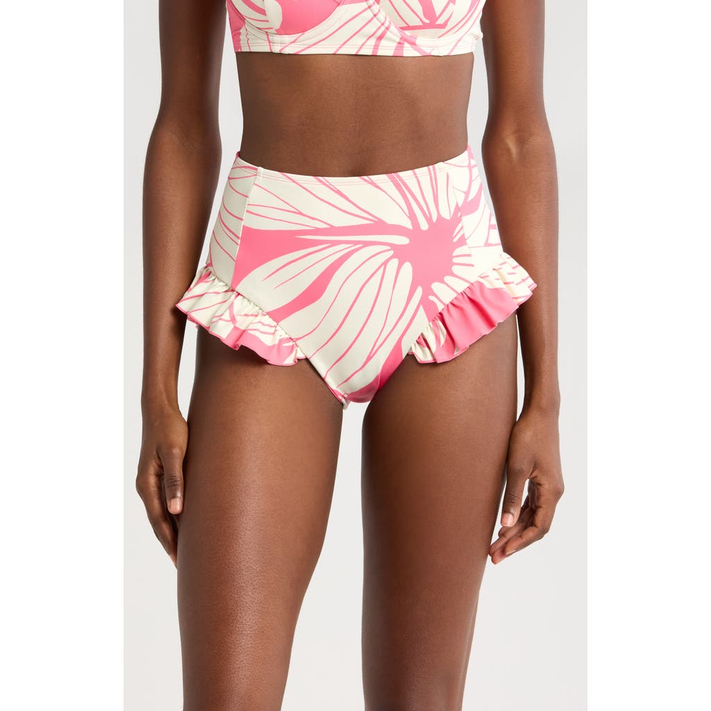 Hutch Ruffle High Waist Bikini Bottoms In Coral Block