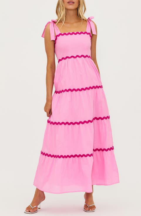 Rickrack Trim Tiered Cover-Up Maxi Dress