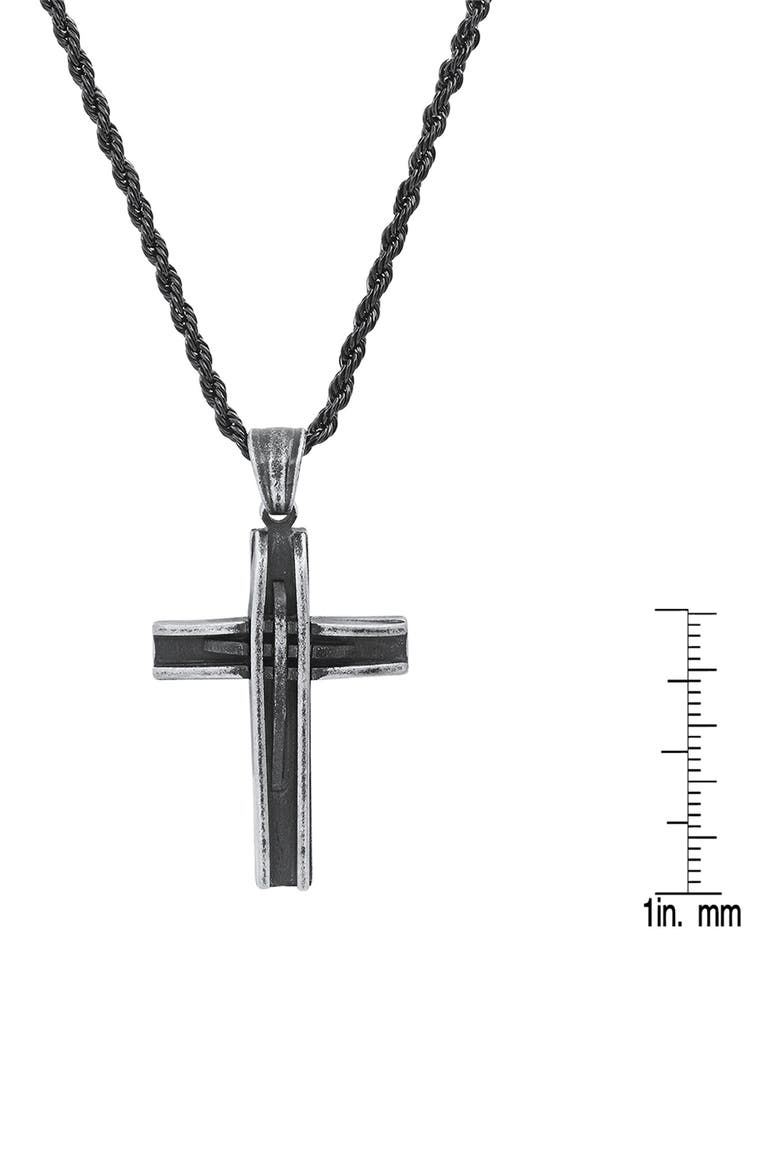 Stainless Steel Oxidized Cross Necklace, Alternate, color, BLACK