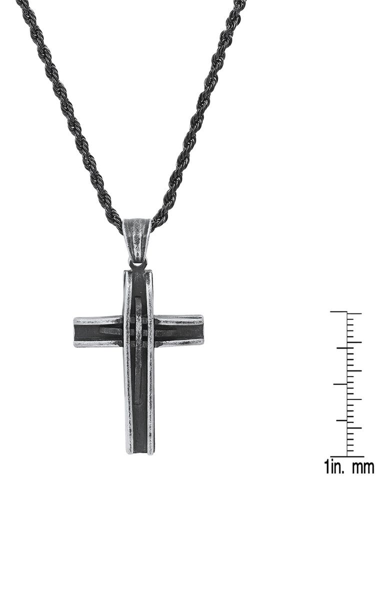 HMY JEWELRY Stainless Steel Oxidized Cross Necklace, Alternate, color, Black