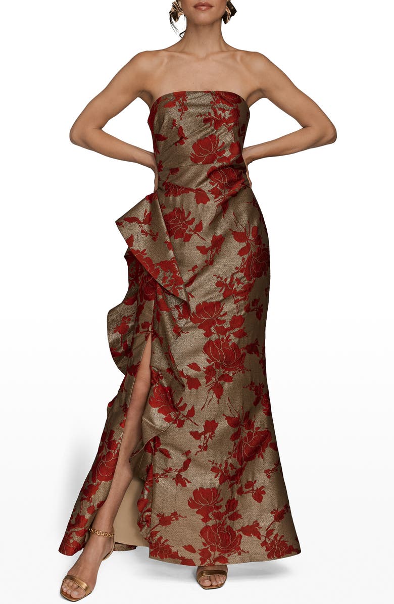 Donna Karan New York Floral Metallic Jacquard Sleeveless Gown, Main, color, Gold/ Autumn