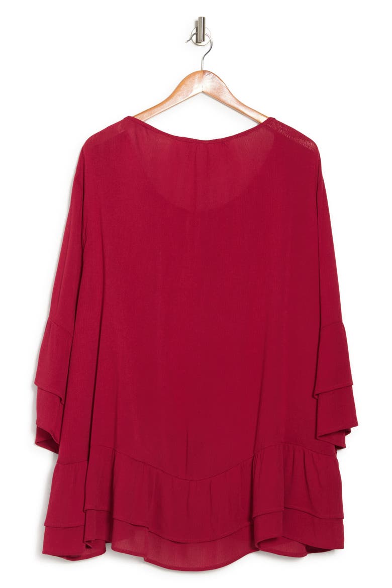 Tie Front Ruffle Waist Tunic, Alternate, color, BURGUNDY