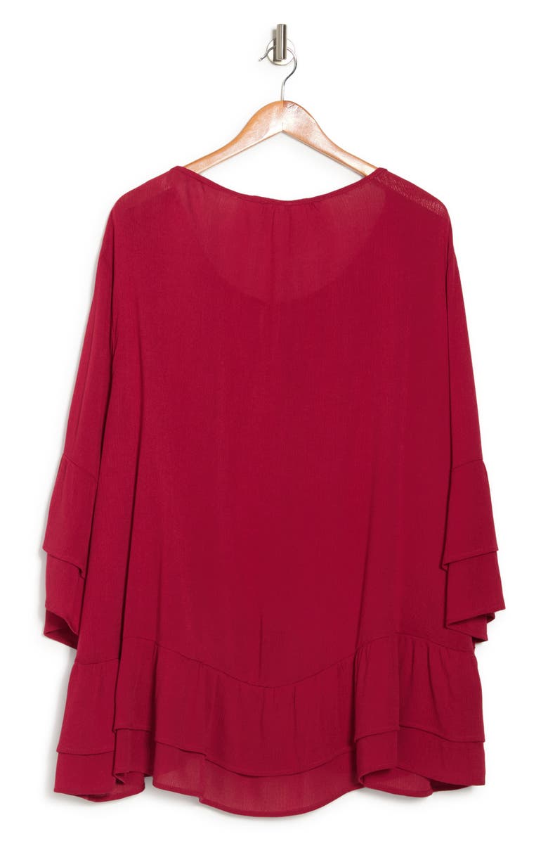 Forgotten Grace Tie Front Ruffle Waist Tunic, Alternate, color, Burgundy