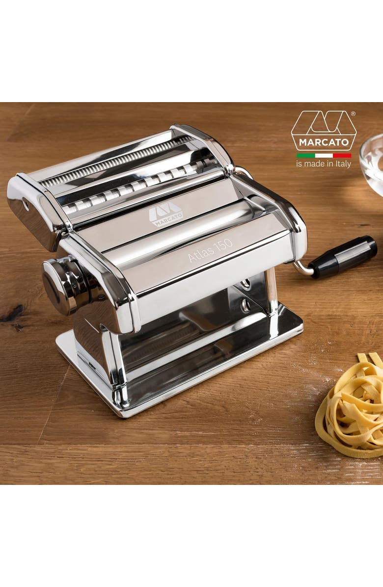 Marcato Atlas 150 Pasta Machine with Cutter and Hand Crank, Made in Italy, Alternate, color, Silver
