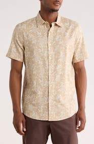 14th & Union Floral Print Short Sleeve Linen Button-Up Shirt