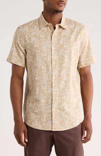 Floral Print Short Sleeve Linen Blend Button-Up Shirt