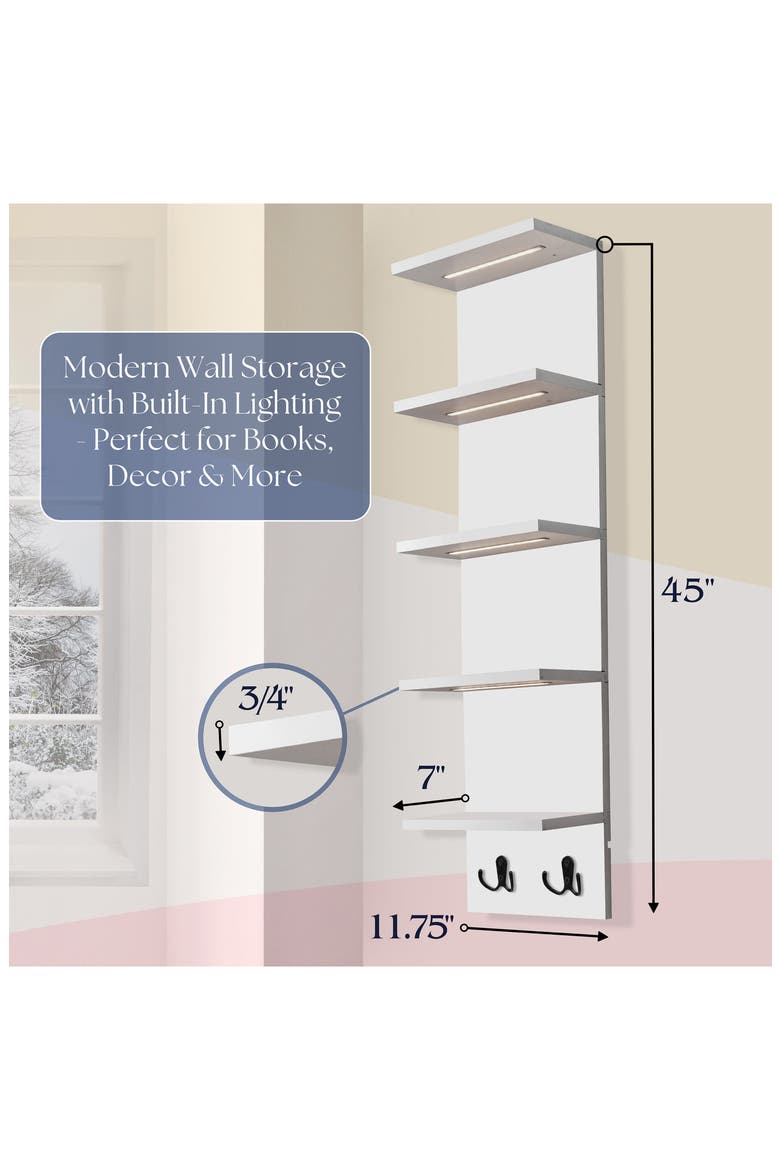 5-Tier Wall Mounted Floating Shelf, Alternate, color, WHITE