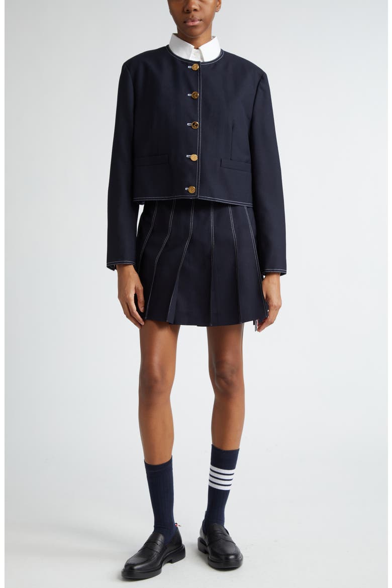 Drop Back Wool Skirt, Alternate, color, NAVY