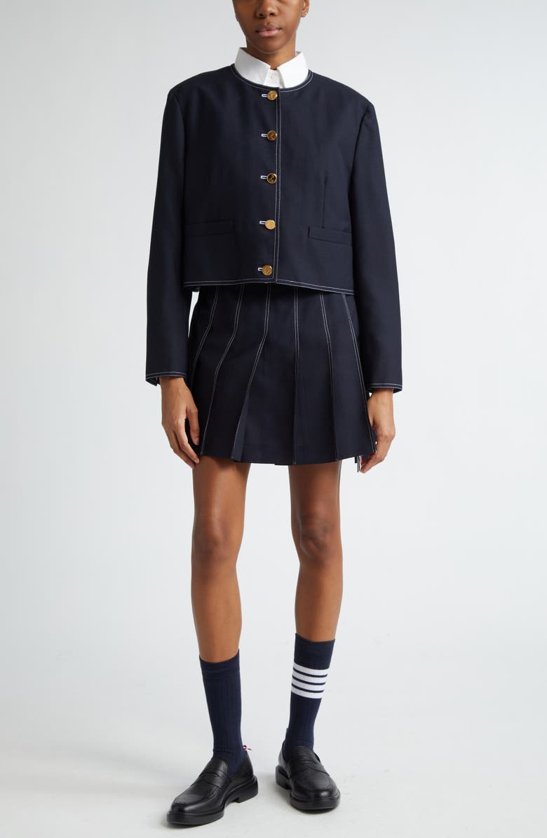 Thom Browne Drop Back Wool Skirt, Alternate, color, Navy