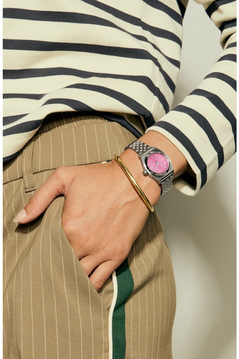 The Small Time Teller Bracelet Watch, 26mm, Alternate, color, SILVER / PINK