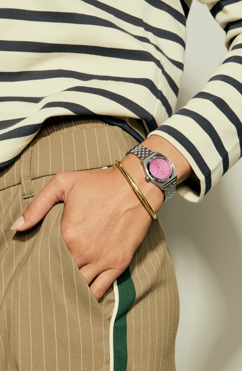 Nixon The Small Time Teller Bracelet Watch, 26mm, Alternate, color, Silver / Pink