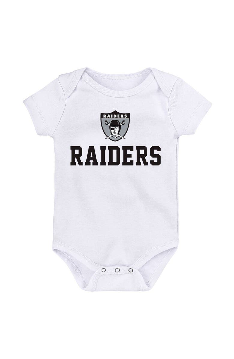 Outerstuff Newborn & Infant Black/White/Heather Gray Las Vegas Raiders Three-Pack Eat, Sleep & Drool Retro Bodysuit Set, Alternate, color, Black