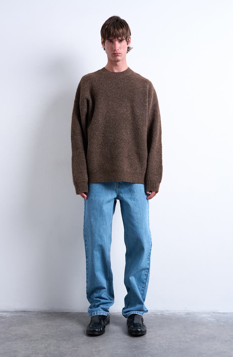 Topman Oversize Crewneck Sweater, Alternate, color, Brown
