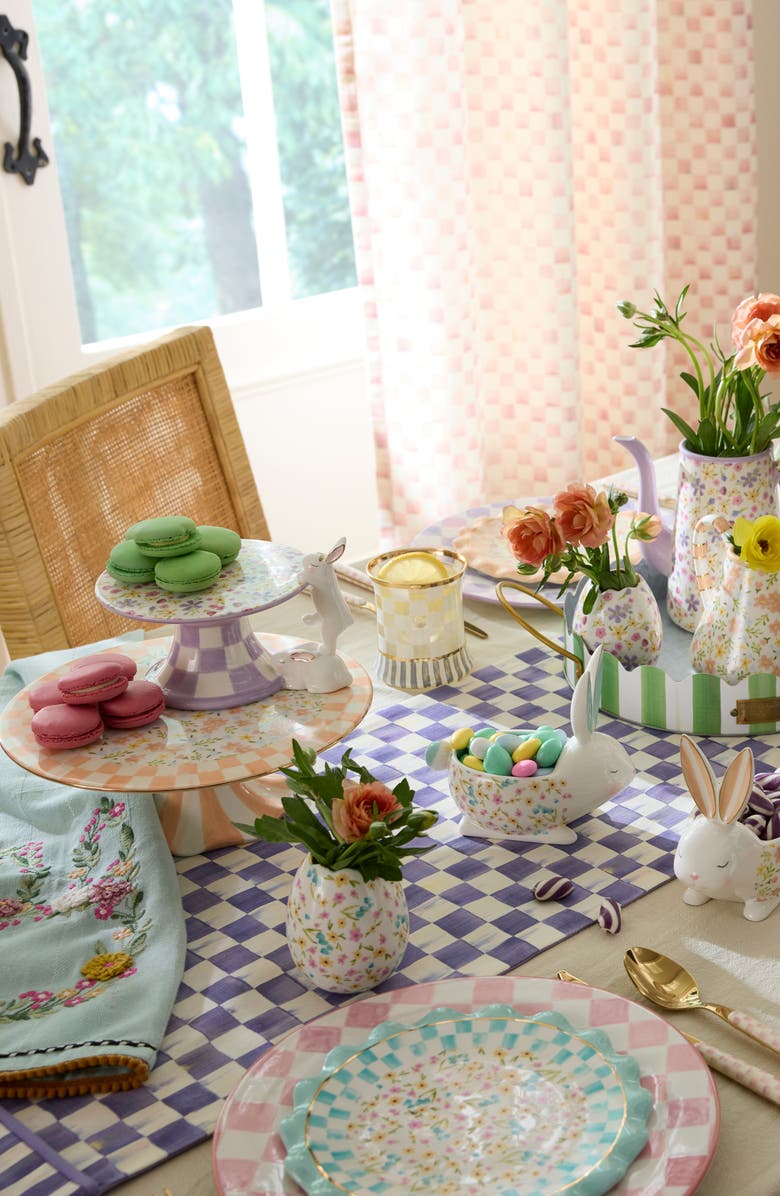 MACKENZIE CHILDS Posie Patch Mini Bunny Ceramic Pedestal Platter, Alternate, color, Purple