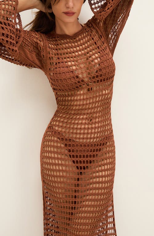 Vix Paula Hermanny Belle Long Sleeve Sheer Cover-up Dress In Brown