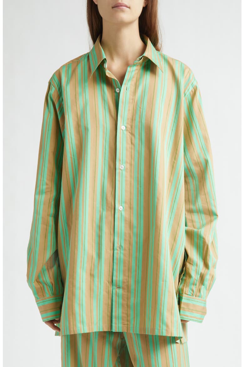 Safari Stripe Oversize Cotton & Silk Button-Up Shirt, Alternate, color, SAFARI STRIPE