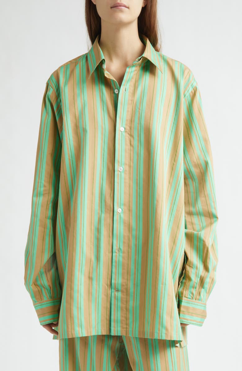 SETCHU Safari Stripe Oversize Cotton & Silk Button-Up Shirt, Alternate, color, Safari Stripe