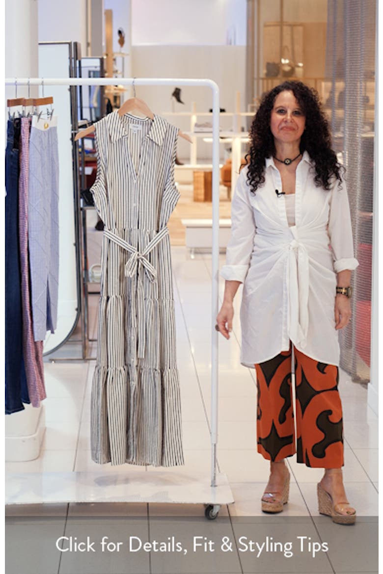 Stripe Sleeveless Tie Waist Shirtdress video
