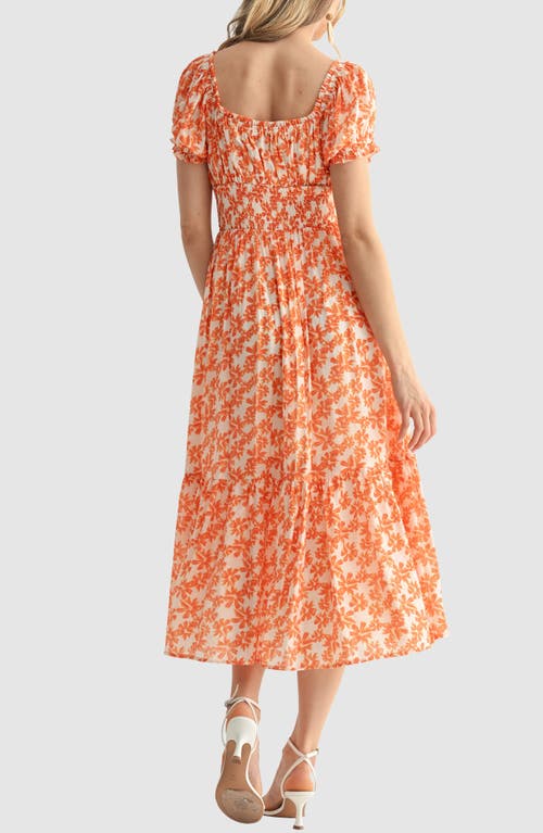 Lush Smocked Waist Puff Sleeve Midi Dress In Multi