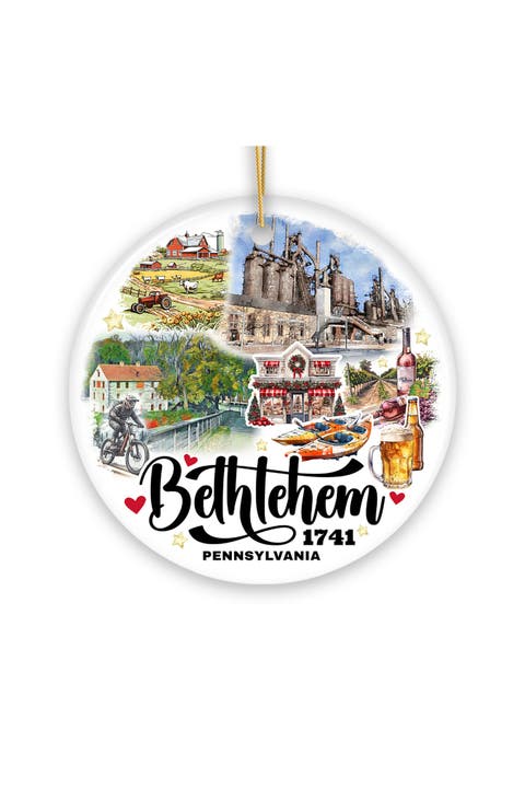 Bethlehem 1741 Pennsylvania Watercolor Ceramic Ornament