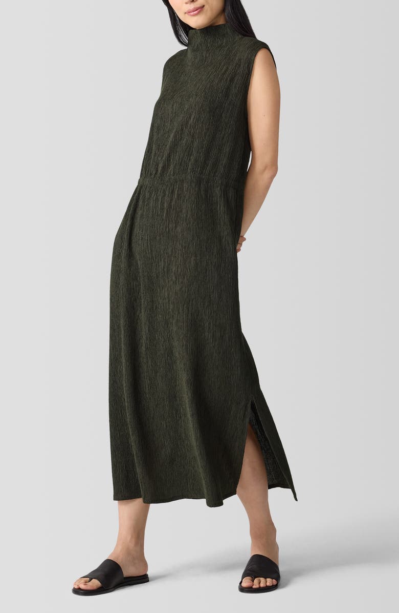 Eileen Fisher Textured Mock Neck Midi Dress, Alternate, color, Seaweed