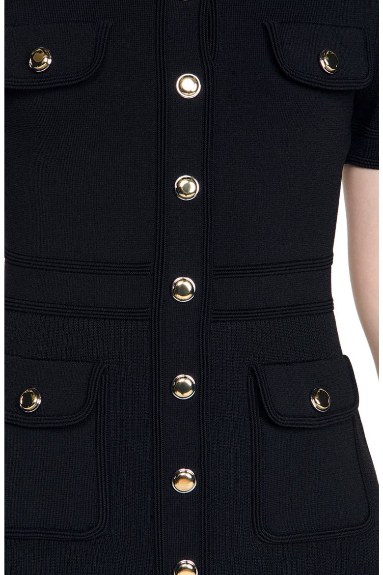 Button-up knit short dress, Alternate, color, Black