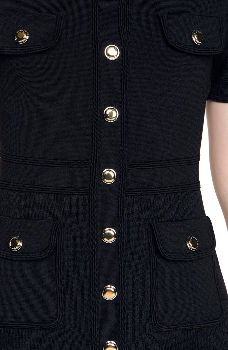 SANDRO Button-up knit short dress, Alternate, color, Black