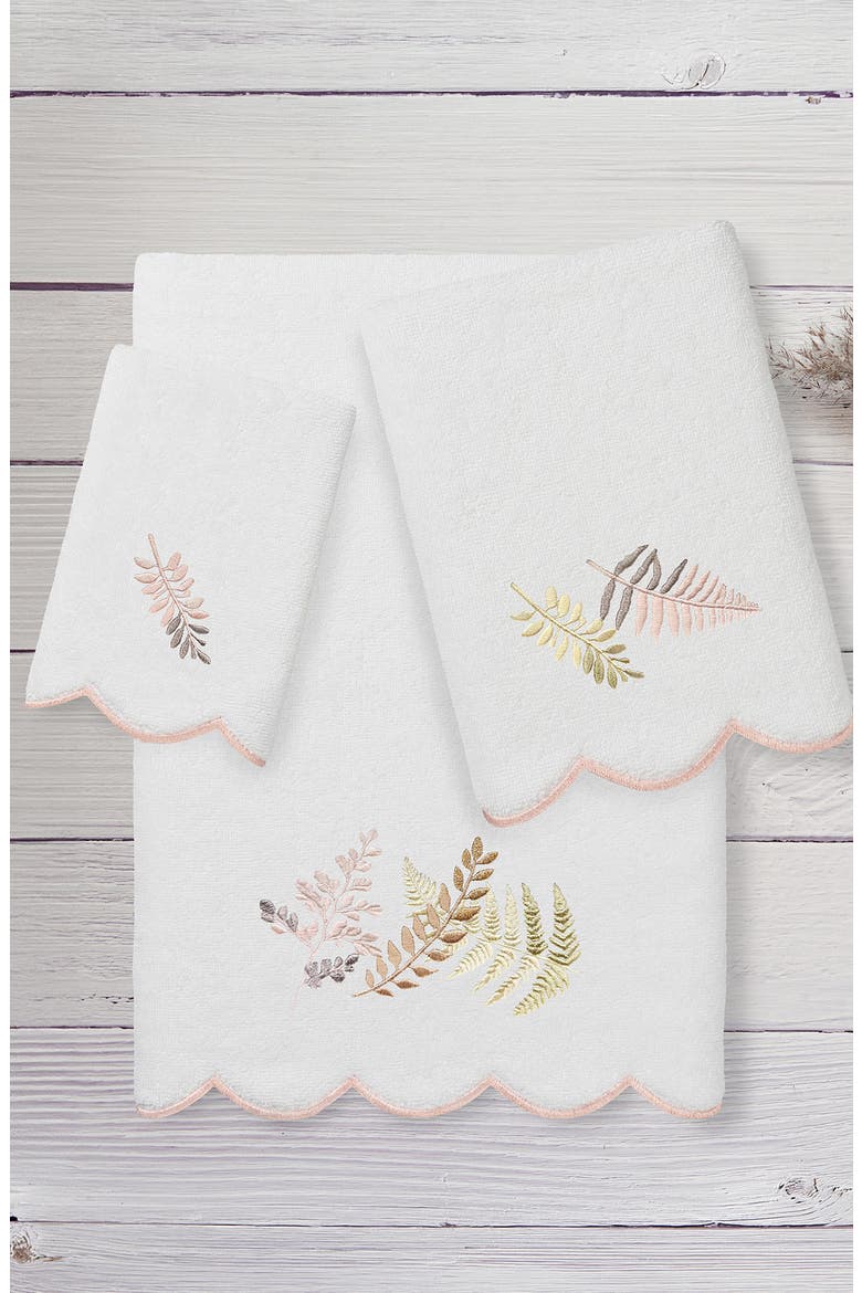 Fern Toss Scallop 3-Piece Towel Set, Alternate, color, WHITE/ PINK