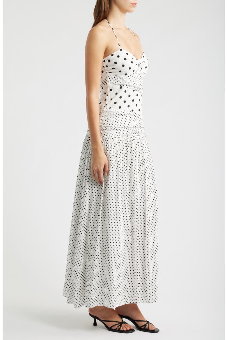 Marguerite Halter Dot Print Maxi Dress, Alternate, color, WHITE POLKA