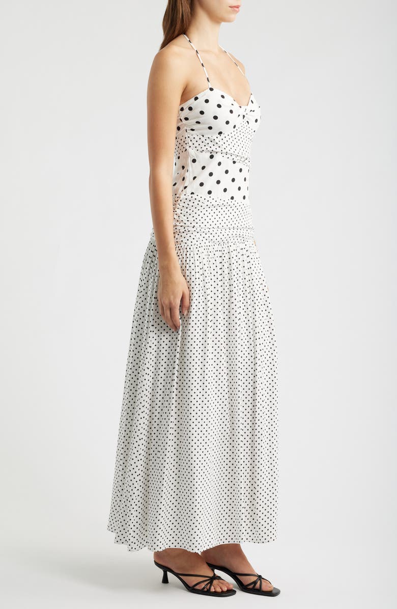 Princess Polly Marguerite Halter Dot Print Maxi Dress, Alternate, color, White Polka