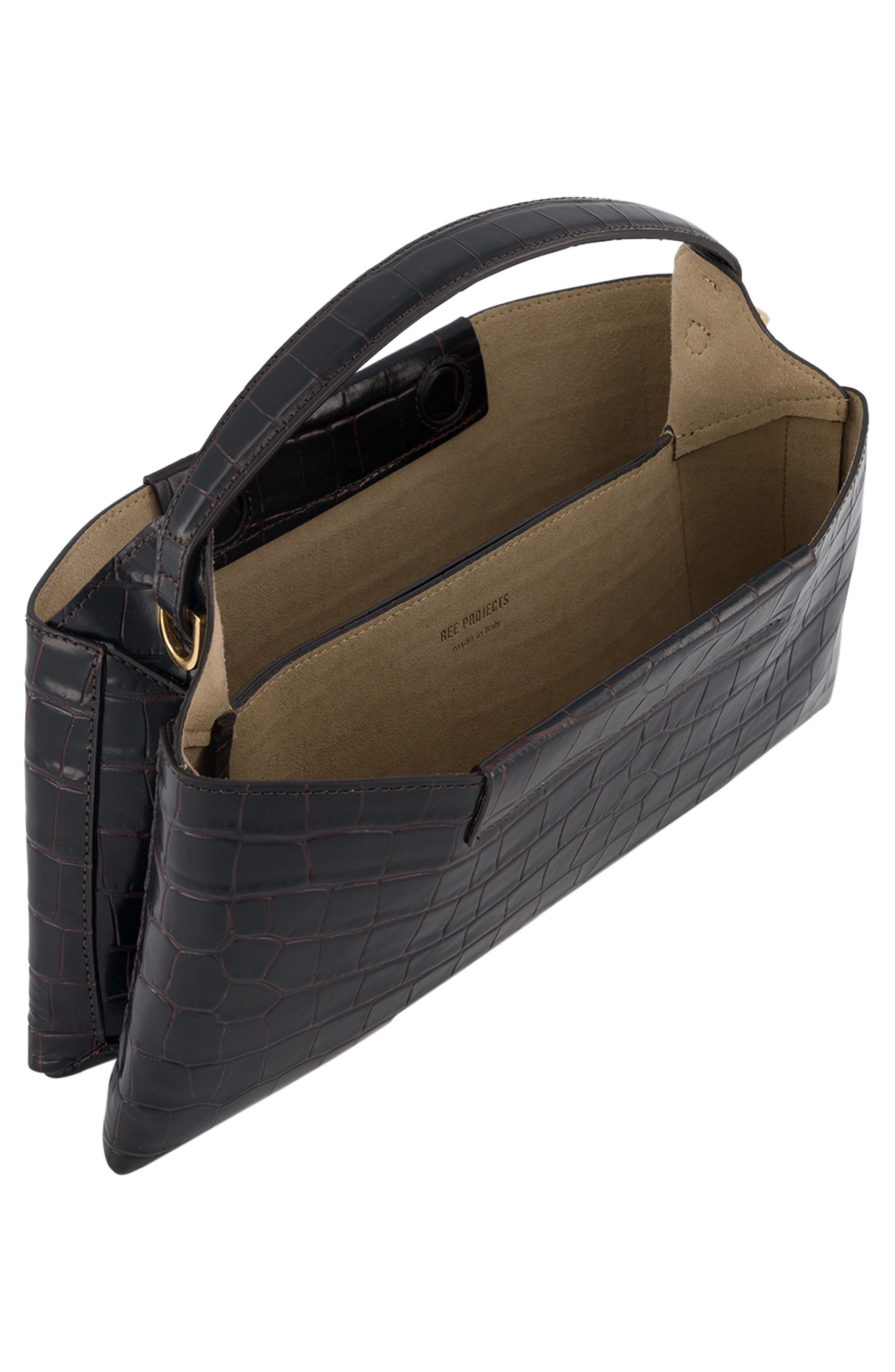 Ree Projects Elieze Baguette Croc Embossed Leather Top Handle Bag, Alternate, color, Red/ Brown