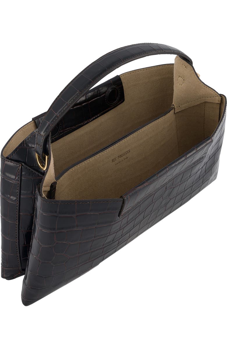 Ree Projects Elieze Baguette Croc Embossed Leather Top Handle Bag, Alternate, color, Red/ Brown