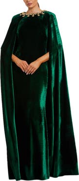 Mac Duggal Embellished Velvet Cape Gown