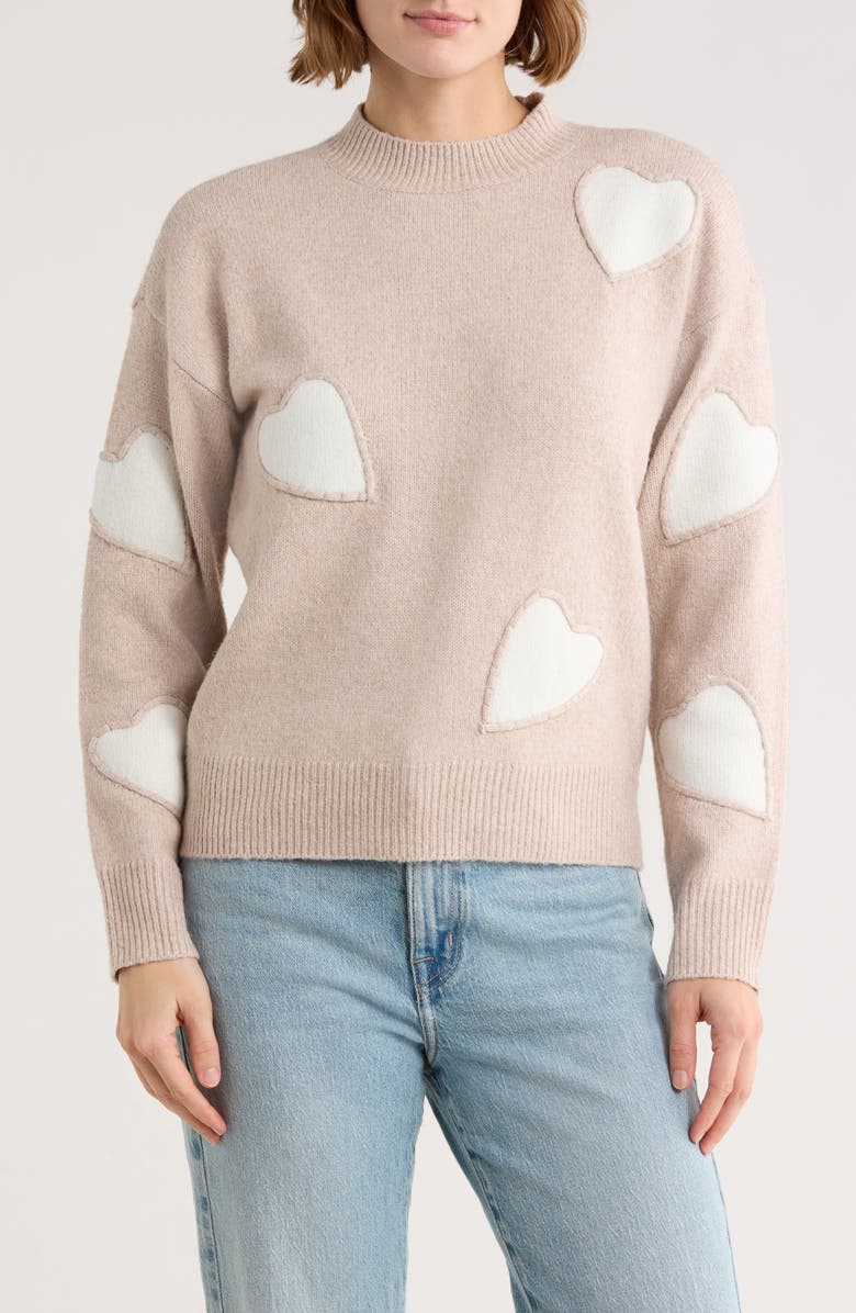 Love By Design Love Heart Sweater, Main, color, Tapioca Heather/ Egret