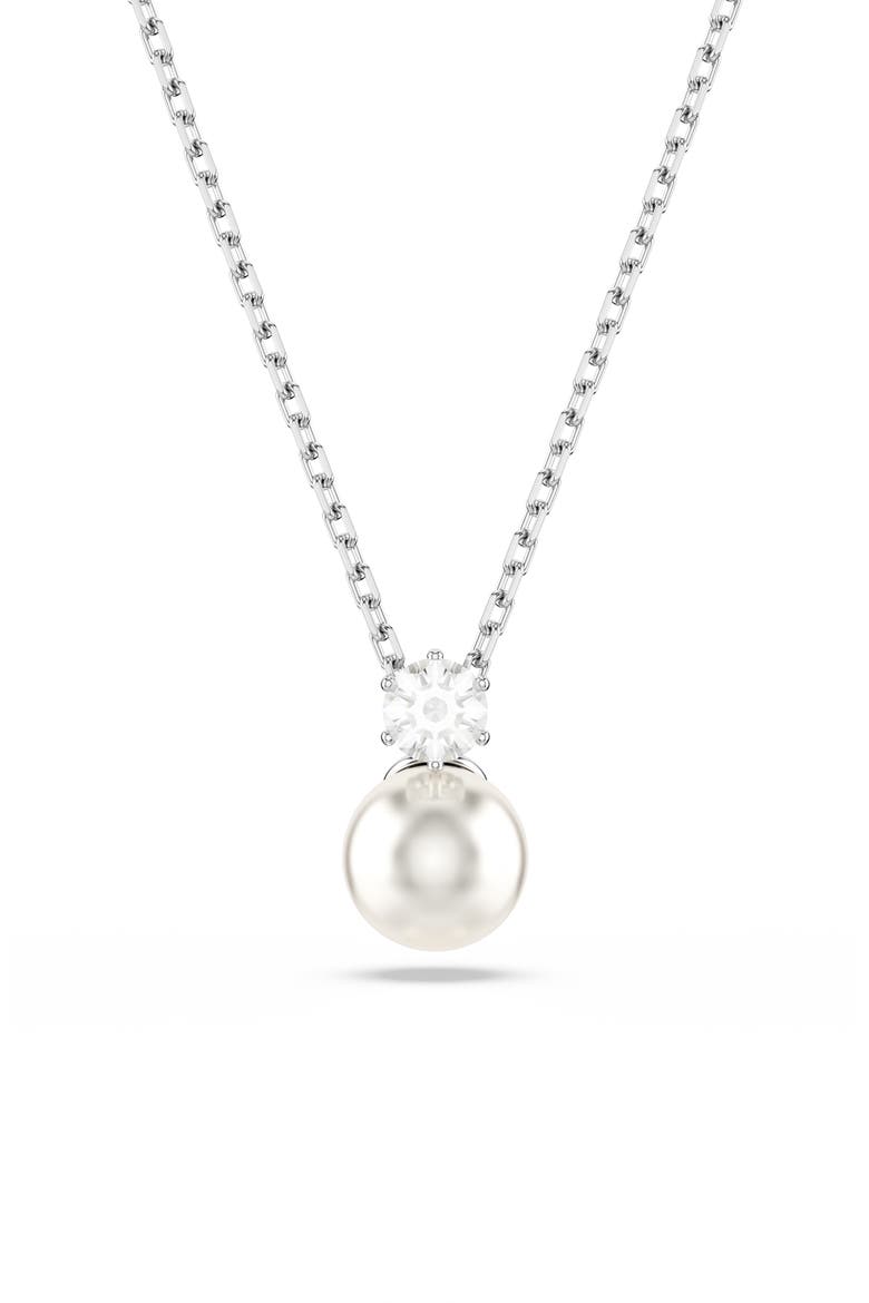 Matrix Faux Pearl & Crystal Pendant Necklace, Main, color, SILVER/ WHITE