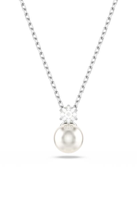 Matrix Faux Pearl & Crystal Pendant Necklace