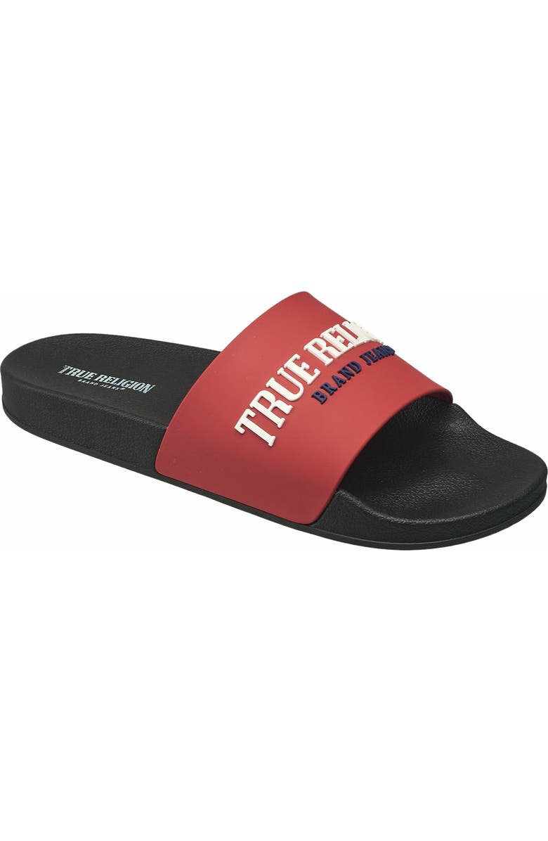 True Religion Men's Weezy Logo Slide, Main, color, Red
