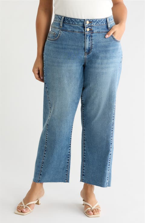 Raw Hem High Waist Wide Leg Jeans (Synergy) (Plus)