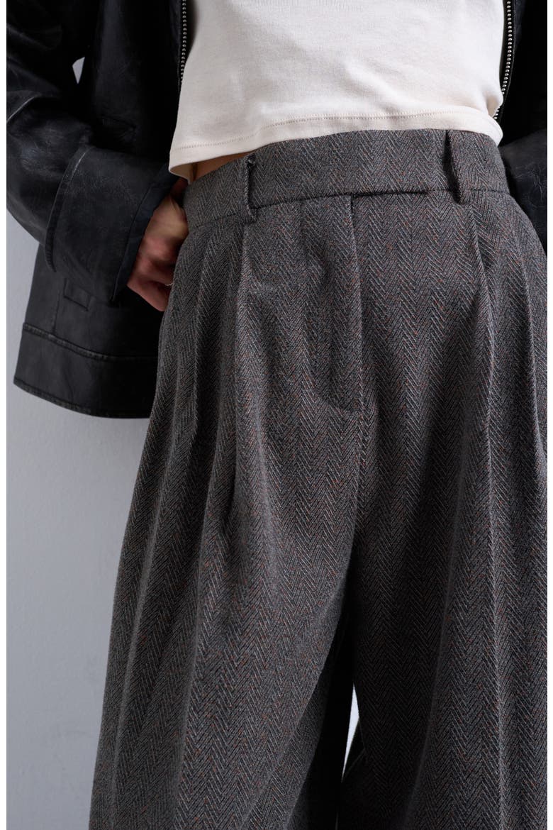 Herringbone Pleated Wide Leg Pants, Alternate, color, GREY
