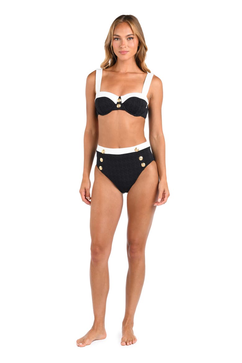 Vanessa Colorblock High Waist Bikini Bottoms, Alternate, color, BLACK