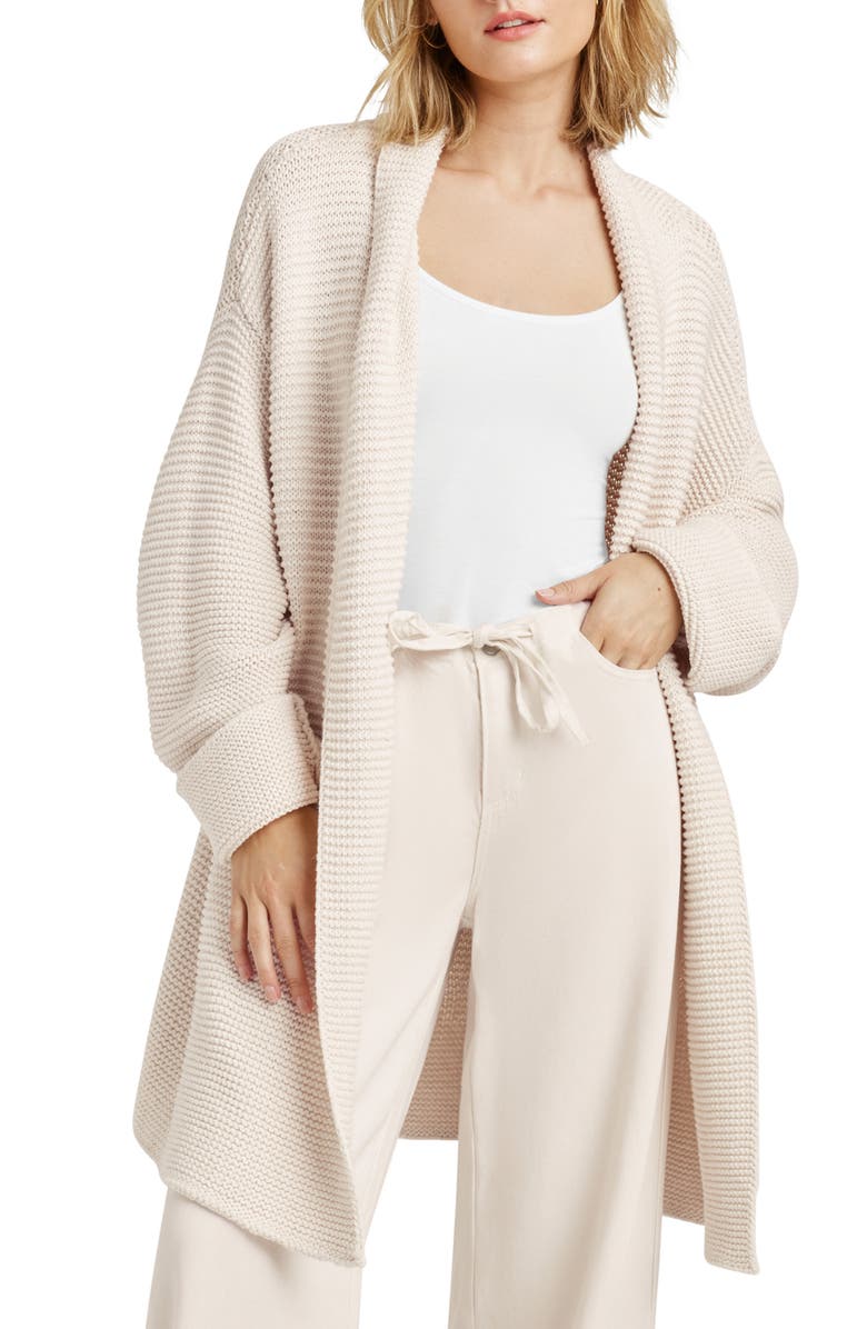 Splendid Claudia Longline Cotton Open Front Cardigan, Main, color, Moonstone