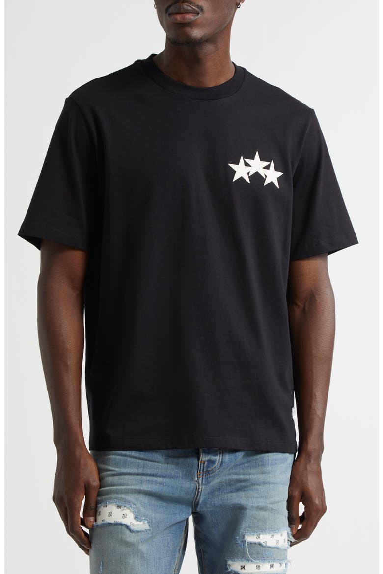 3-Star Appliqué Cotton T-Shirt, Main, color, BLACK