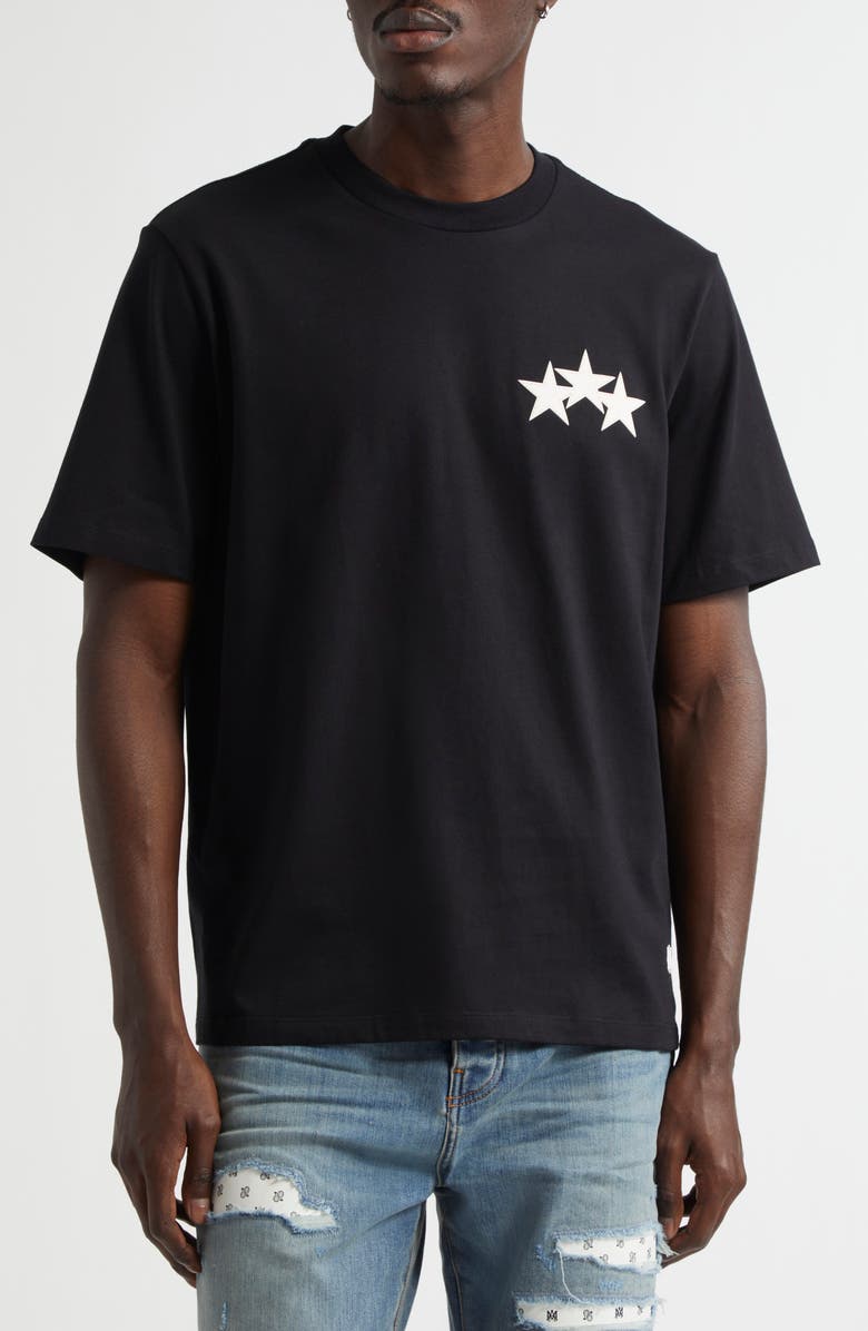 AMIRI 3-Star Appliqué Cotton T-Shirt, Main, color, Black