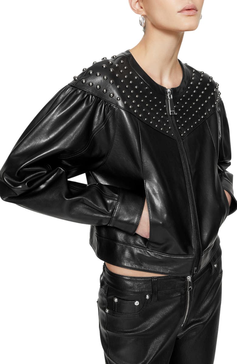 Rebecca Minkoff Ozzy Studded Leather Jacket, Alternate, color, True Black